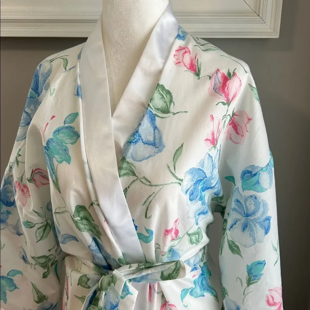 Vintage Union Label 70s 80s Sears Floral Satin Long Robe with Belt Large